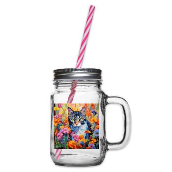 chat, motif de chat, fleurs, cadeau, idée cadeau - Bocal à boisson - transparent - Droite