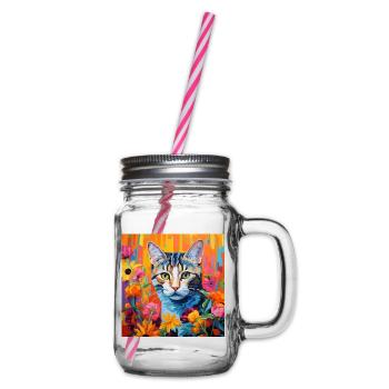 chat, motif de chat, fleurs, cadeau, idée cadeau - Bocal à boisson - transparent - Droite
