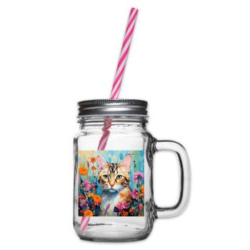 chat, motif de chat, fleurs, cadeau, idée cadeau - Bocal à boisson - transparent - Droite