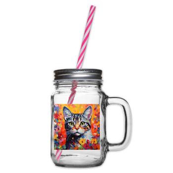 chat, motif de chat, fleurs, cadeau, idée cadeau - Bocal à boisson - transparent - Droite