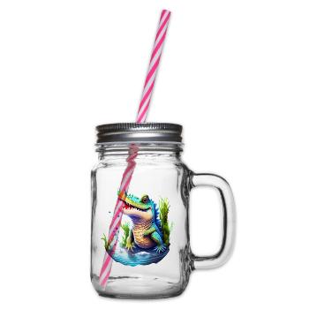 Kunterbuntes Unterwasser Krokodil - Henkelglas mit Schraubdeckel - Klar - Rechts