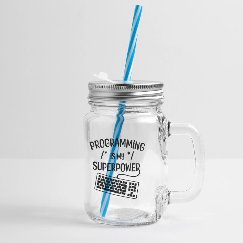 Computer Freak Statement Developer Programmer Glass jar with handle and screw cap