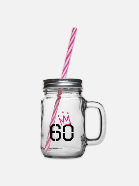 60. Geburtstag Geschenk - 60 Jahre mit Krone - Henkelglas mit Schraubdeckel - Klar