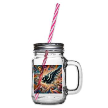 Skull with wings (colorful) - Glass jar with handle and screw cap - clear - Right