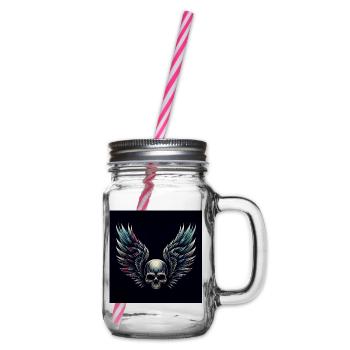 Skull with wings (black) - Glass jar with handle and screw cap - clear - Right