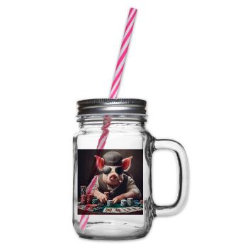 Poker Schwein - Henkelglas mit Schraubdeckel - Klar - Rechts