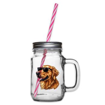Golden Retriever, Dog, Sunglasses, Summer - Glass jar with handle and screw cap - clear - Right