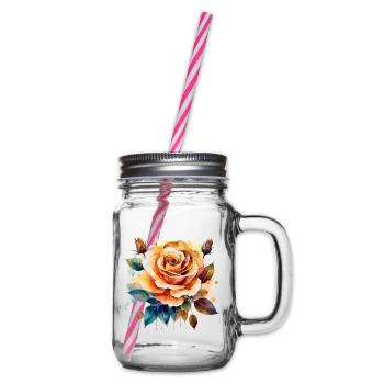 Elegant Orange Rose with Watercolour Accents - Glass jar with handle and screw cap - clear - Right
