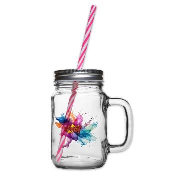 Colourful Watercolour Explosion with 'Bang!' Text - Glass jar with handle and screw cap - clear - Right