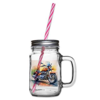 Bold Retro Motorcycle Design - Glass jar with handle and screw cap - clear - Right