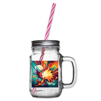 Abstract Colourful Splash with Explosive Design - Glass jar with handle and screw cap - clear - Right