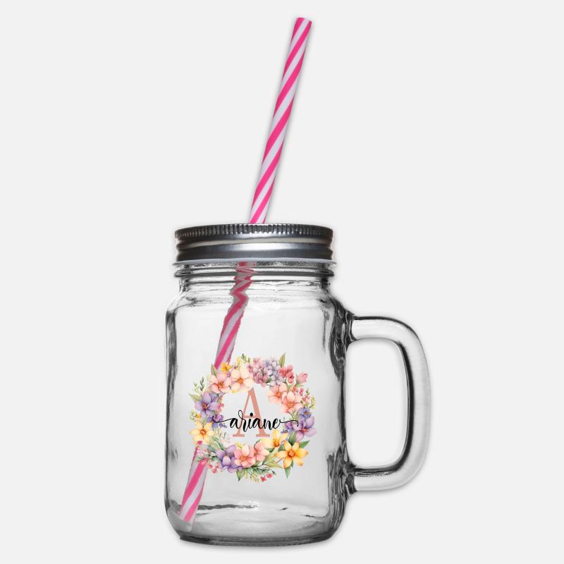 A| Monogramme | Nom | Ariane | Aquarelle | Coloré - Bocal à boisson - transparent