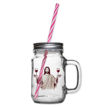 Sip of Spirit Jesus with Wine Glasses - Glass jar with handle and screw cap - clear - Right