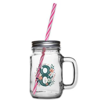 Blumen Zahl 8 Design - Henkelglas mit Schraubdeckel - Klar - Rechts