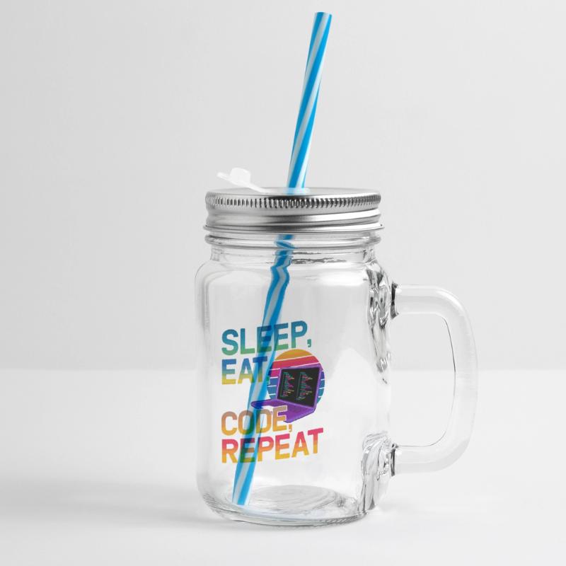 Sleep Eat Code Repeat Gift For Coder Glass jar with handle and screw cap