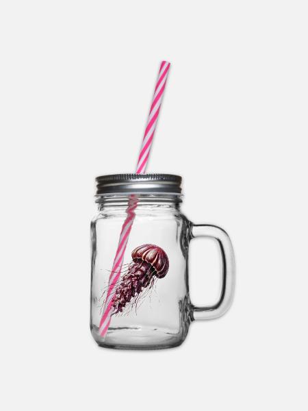 Rosa Jellyfish - Henkelglas mit Schraubdeckel - Klar