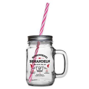 HANDLE MIT SORGFALT – 47 JAHRE PERFEKTION - Henkelglas mit Schraubdeckel - Klar - Rechts