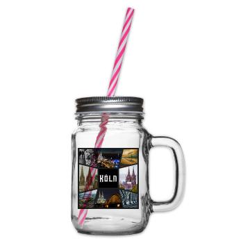 Cologne Skyline City Germany Collage Graffiti - Glass jar with handle and screw cap - clear - Right
