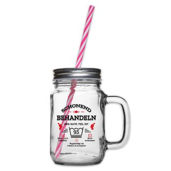 HANDLE MIT SORGFALT – 93 JAHRE PERFEKTION - Henkelglas mit Schraubdeckel - Klar - Rechts