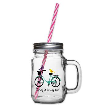 Spring is coming Fahrrad mit Vögeln - Henkelglas mit Schraubdeckel - Klar - Rechts