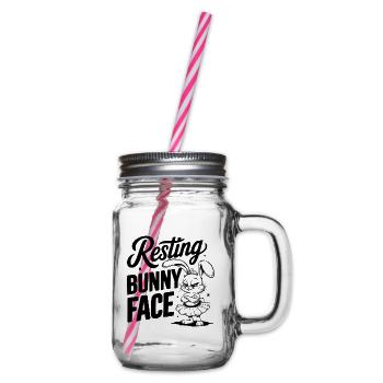 Resting Bunny Face - Glass jar with handle and screw cap - clear - Right