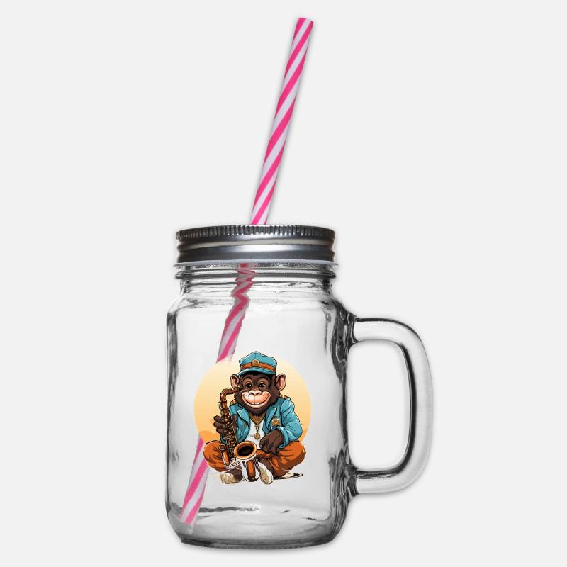 Schwingendes Affenständchen - Henkelglas mit Schraubdeckel - Klar