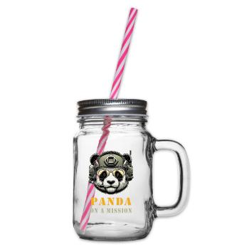 Panda in Mission / Military - Glass jar with handle and screw cap - clear - Right