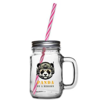 Panda in Mission / Military - Glass jar with handle and screw cap - clear - Right