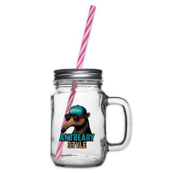 Antbeary Style Aardvark Cartoon - Glass jar with handle and screw cap - clear - Right