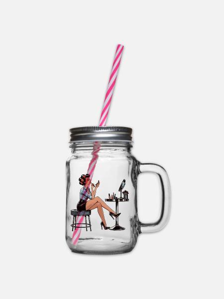 Frau Rockabilly Schminke schminken Retro Geschenk - Henkelglas mit Schraubdeckel - Klar