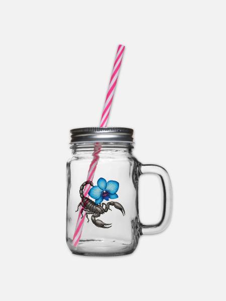 Skorpion mit blauer Orchidee - Henkelglas mit Schraubdeckel - Klar