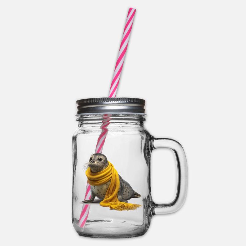 Phoque mignon avec écharpe jaune - Bocal à boisson - transparent