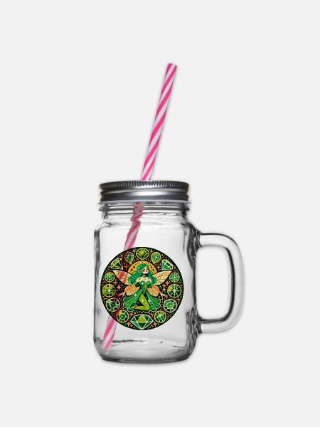 Smaragd-Fee-Mandala - Henkelglas mit Schraubdeckel - Klar