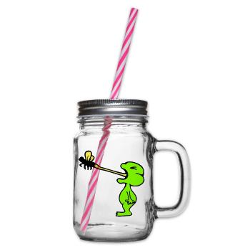 Frosch fängt Fliege Zunge Mücke essen hunger Kröte - Henkelglas mit Schraubdeckel - Klar - Rechts