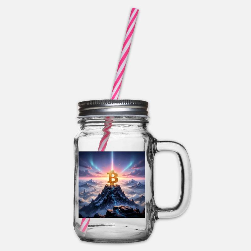 Bitcoin summit light over mountain range - Glass jar with handle and screw cap - clear