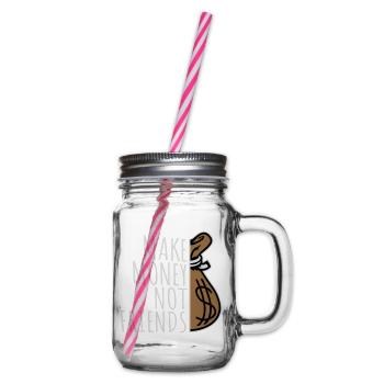 Make Money Not Friends Hustle Quote Saying Logo - Glass jar with handle and screw cap - clear - Right