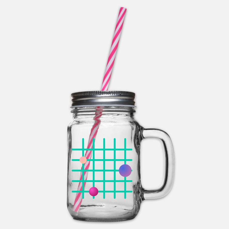 Geometrisches Grid mit Farb-Sphären - Henkelglas mit Schraubdeckel - Klar