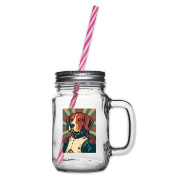 Dog General Retro Poster Style Vintage Design - Glass jar with handle and screw cap - clear - Right