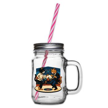 Zwei Retro-Katzen tanzen – Vintage Stil - Henkelglas mit Schraubdeckel - Klar - Rechts