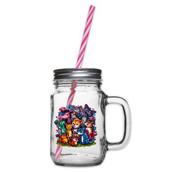 Animals Group Cartoon Colors - Glass jar with handle and screw cap - clear - Right