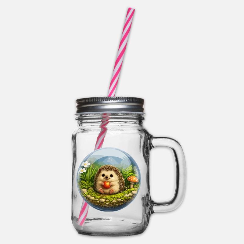 Hérisson dans une boule de verre avec scène de forêt - Bocal à boisson - transparent