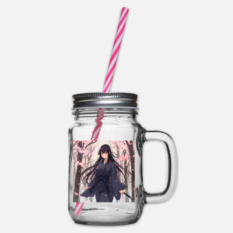 Sakura Samurai im Wald - Henkelglas mit Schraubdeckel - Klar