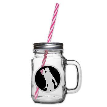 Father Child Silhouette Walking Family Dad Love - Glass jar with handle and screw cap - clear - Right