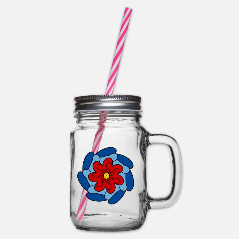 Fleur rouge mandala bleu - Bocal à boisson - transparent