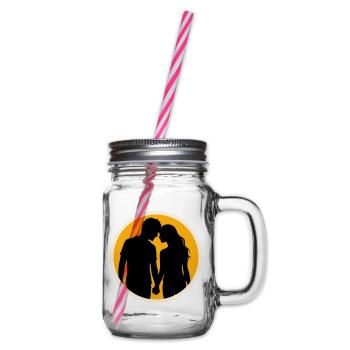 Couple Silhouette Amour Romance Petit ami de la Saint-Valentin - Bocal à boisson - transparent - Droite