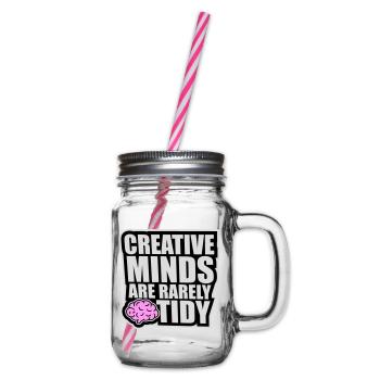 Creative Minds Are Rarely Tidy Funny Creative Logo - Glass jar with handle and screw cap - clear - Right