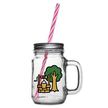 Draw Fountain Village Logo - Glass jar with handle and screw cap - clear - Right