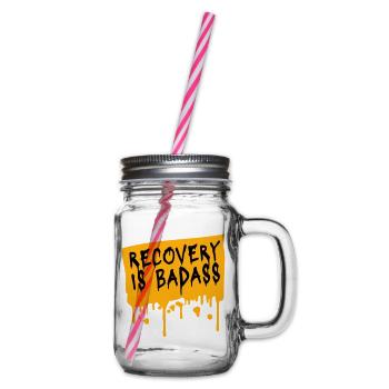 Recovery Is Badass Motivational Recovery Quote Logo - Glass jar with handle and screw cap - clear - Right