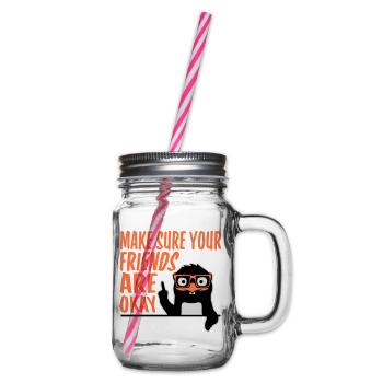 Make Sure Your Friends Are Okay Pinguin Nerd Geek - Henkelglas mit Schraubdeckel - Klar - Rechts
