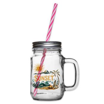 Sunset on the beach surf - Glass jar with handle and screw cap - clear - Right